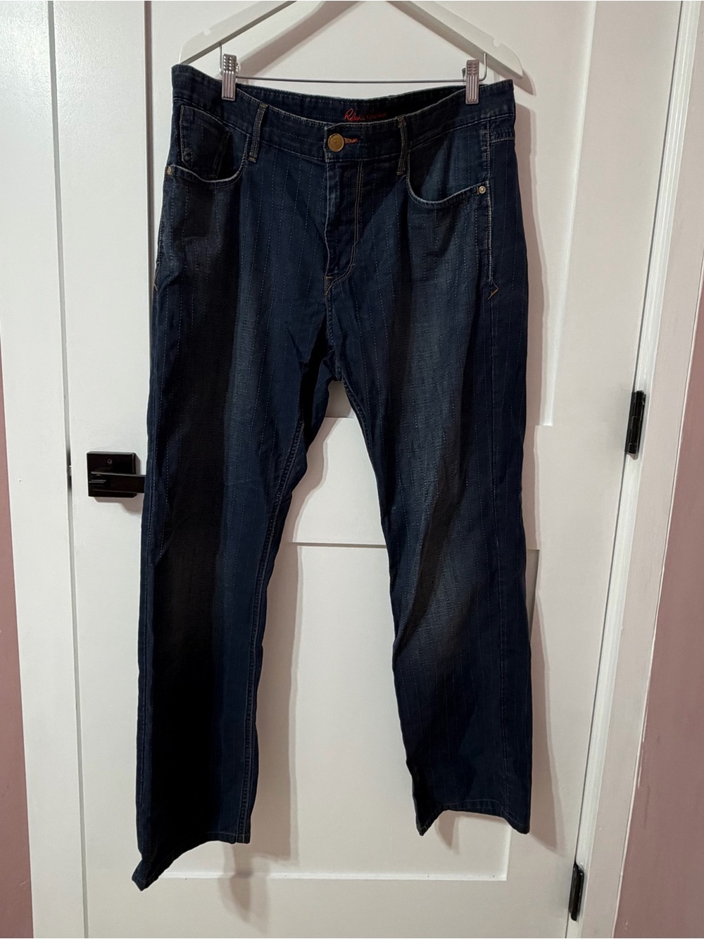 Robert Graham Jeans Men’s 36 Dark Wash Pinstripe Straight Leg Designer Denim